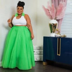 Curvaceous Boutique NEW Green Tulle Maxi Skirt