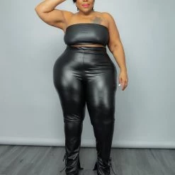 Curvaceous Boutique Black Tube Faux Leather Top