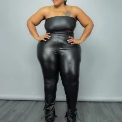 Curvaceous Boutique Black Tube Faux Leather Top