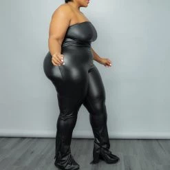 Curvaceous Boutique Black Tube Faux Leather Top