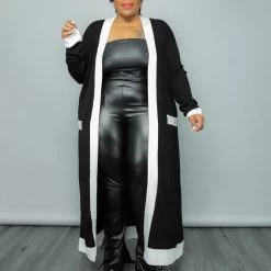 Curvaceous Boutique Black/White Long Knit Cardigan DUSTERS/KIMONOS