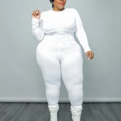 Curvaceous Boutique White Rib Corset Catsuit