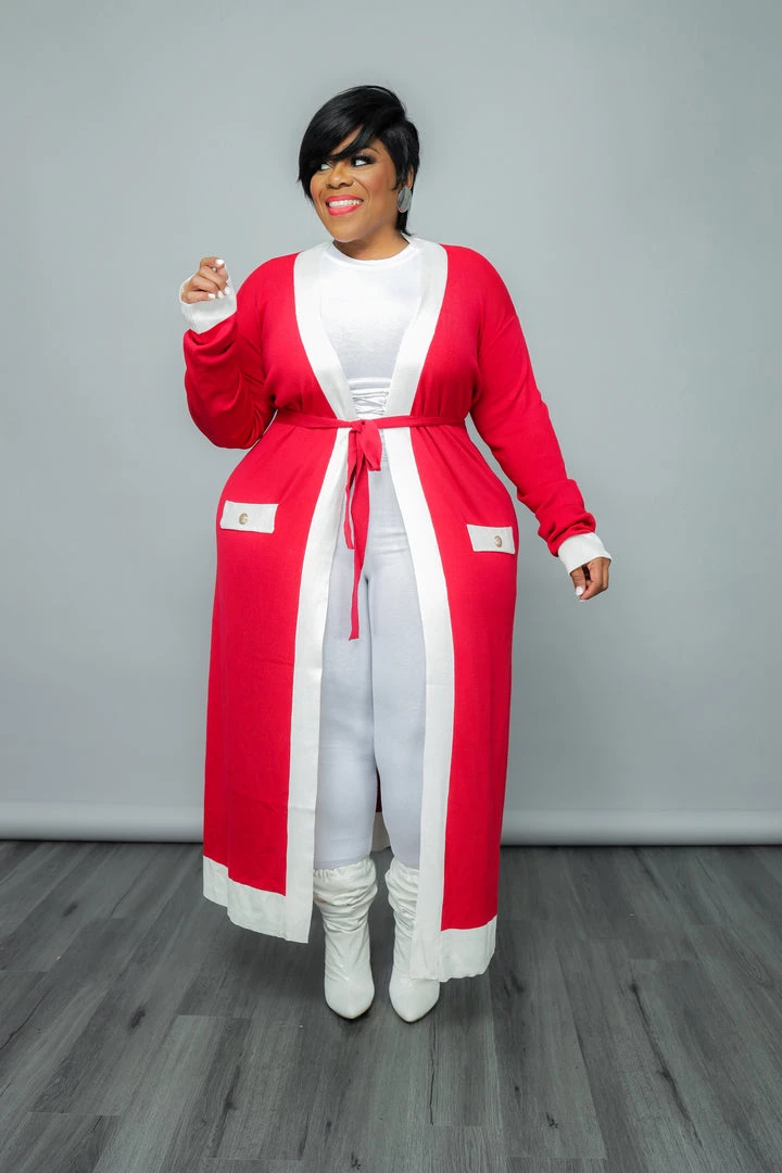 Curvaceous Boutique DUSTERS/KIMONOS Red/White Long Knit Cardigan 5 Curvaceous Boutique DUSTERS/KIMONOS Red/White Long Knit Cardigan