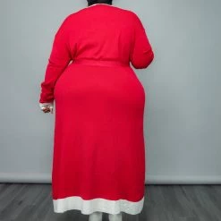 Curvaceous Boutique DUSTERS/KIMONOS Red/White Long Knit Cardigan