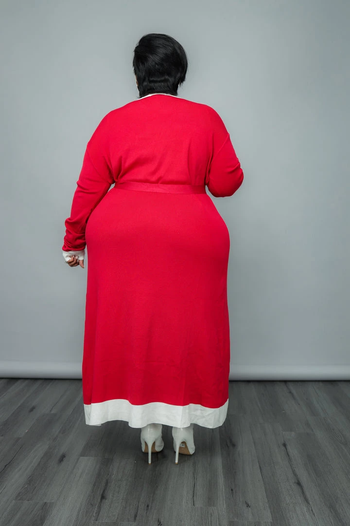 Curvaceous Boutique DUSTERS/KIMONOS Red/White Long Knit Cardigan 4 Curvaceous Boutique DUSTERS/KIMONOS Red/White Long Knit Cardigan