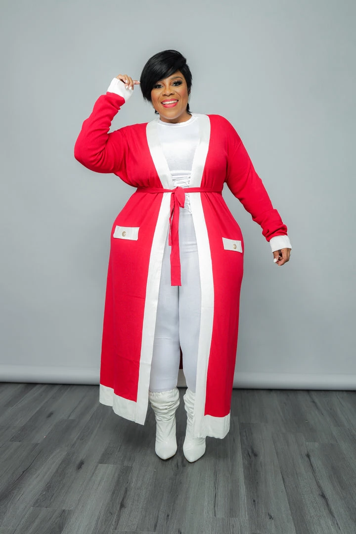 Curvaceous Boutique DUSTERS/KIMONOS Red/White Long Knit Cardigan 3 Curvaceous Boutique DUSTERS/KIMONOS Red/White Long Knit Cardigan
