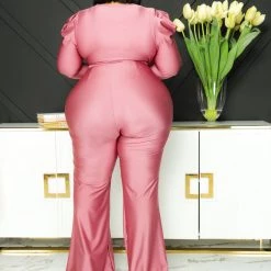Curvaceous Boutique Pink Tori Flare Jumpsuit JUMPSUITS
