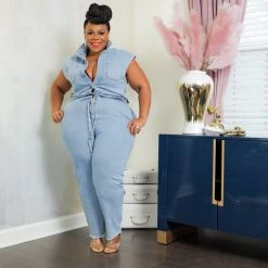 Curvaceous Boutique NEW Stevie Sleeveless Denim Jumpsuit