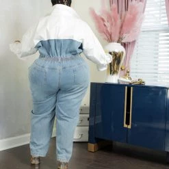 Curvaceous Boutique Shirt Denim Jumpsuit