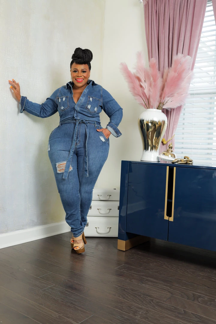 Curvaceous Boutique NEW Rico Distressed Denim Jumpsuit 4 Curvaceous Boutique NEW Rico Distressed Denim Jumpsuit
