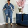 Curvaceous Boutique NEW Rico Distressed Denim Jumpsuit