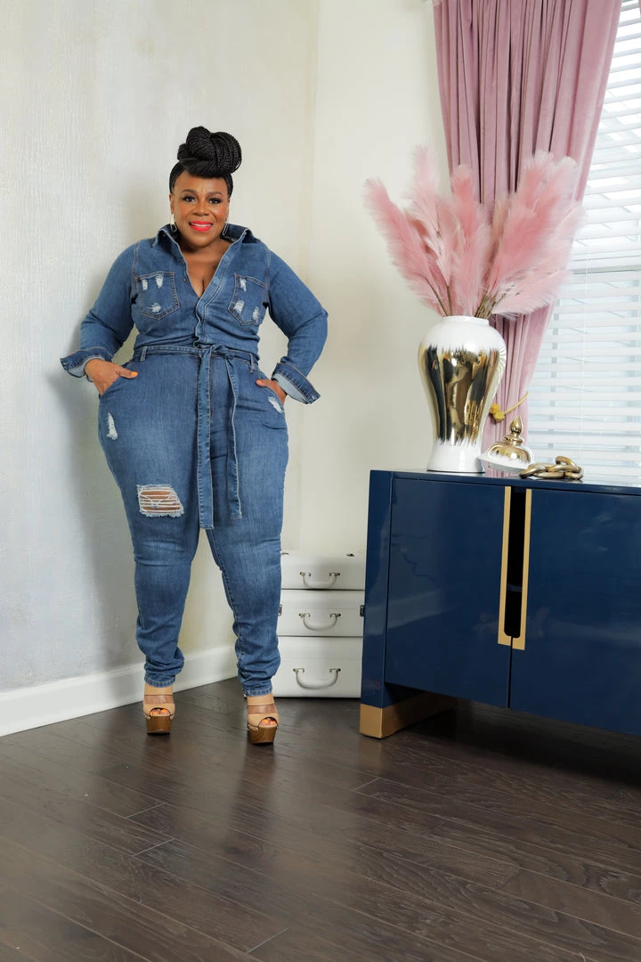 Curvaceous Boutique NEW Rico Distressed Denim Jumpsuit 3 Curvaceous Boutique NEW Rico Distressed Denim Jumpsuit