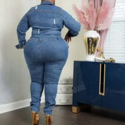 Curvaceous Boutique NEW Rico Distressed Denim Jumpsuit 7 Curvaceous Boutique NEW Rico Distressed Denim Jumpsuit