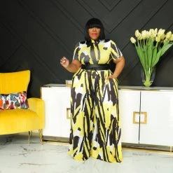 Curvaceous Boutique Yellow Geometric Palazzo Set