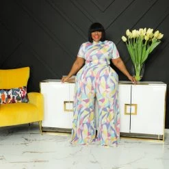 Curvaceous Boutique Pastel Geometric Palazzo Set