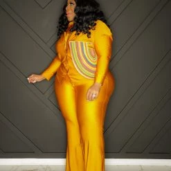 Curvaceous Boutique NEW Mustard Gold Button Pant Set