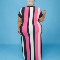 Curvaceous Boutique Pink Stripe V Neck Dress SALE 5 Curvaceous Boutique Pink Stripe V Neck Dress SALE