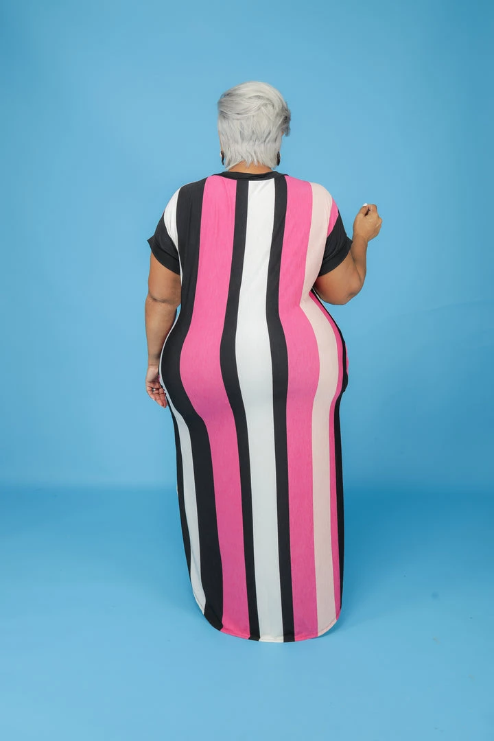 Curvaceous Boutique Pink Stripe V Neck Dress SALE 4 Curvaceous Boutique Pink Stripe V Neck Dress SALE