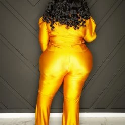 Curvaceous Boutique NEW Mustard Gold Button Pant Set