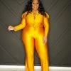 Curvaceous Boutique NEW Mustard Gold Button Pant Set