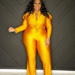 Curvaceous Boutique NEW Mustard Gold Button Pant Set