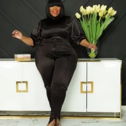 Curvaceous Boutique SETS Black Hallie Slit Set