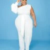 Curvaceous Boutique JUMPSUITS Off White Cold Shoulder Jumpsuit