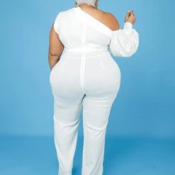 Curvaceous Boutique JUMPSUITS Off White Cold Shoulder Jumpsuit