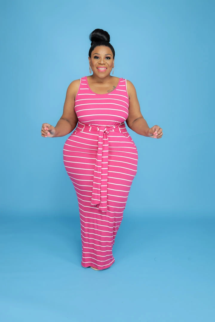 Curvaceous Boutique Pink Stripe Tie Tank Dress NEW 4 Curvaceous Boutique Pink Stripe Tie Tank Dress NEW