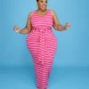 Curvaceous Boutique Pink Stripe Tie Tank Dress NEW 1 Curvaceous Boutique Pink Stripe Tie Tank Dress NEW