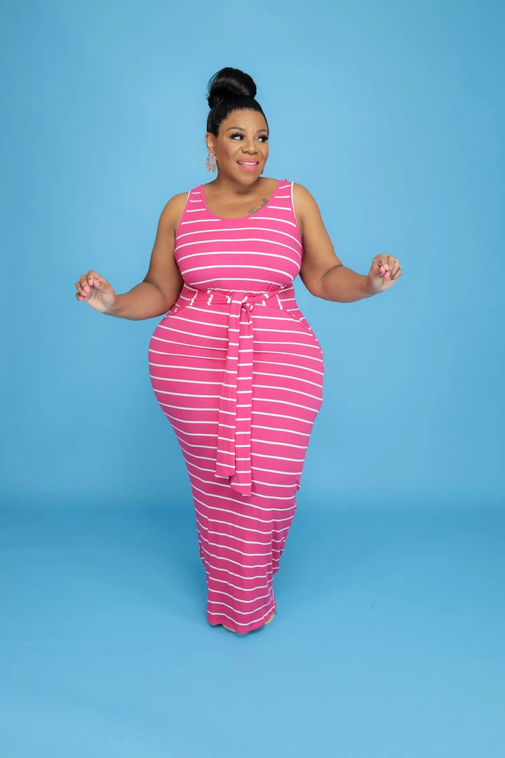 Curvaceous Boutique Pink Stripe Tie Tank Dress NEW 3 Curvaceous Boutique Pink Stripe Tie Tank Dress NEW