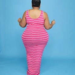 Curvaceous Boutique Pink Stripe Tie Tank Dress NEW 7 Curvaceous Boutique Pink Stripe Tie Tank Dress NEW