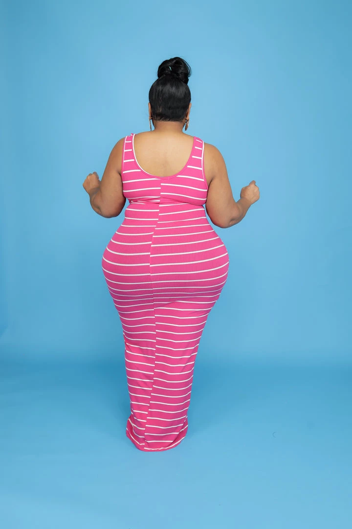 Curvaceous Boutique Pink Stripe Tie Tank Dress NEW 5 Curvaceous Boutique Pink Stripe Tie Tank Dress NEW