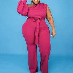 Curvaceous Boutique Magenta Cold Shoulder Jumpsuit