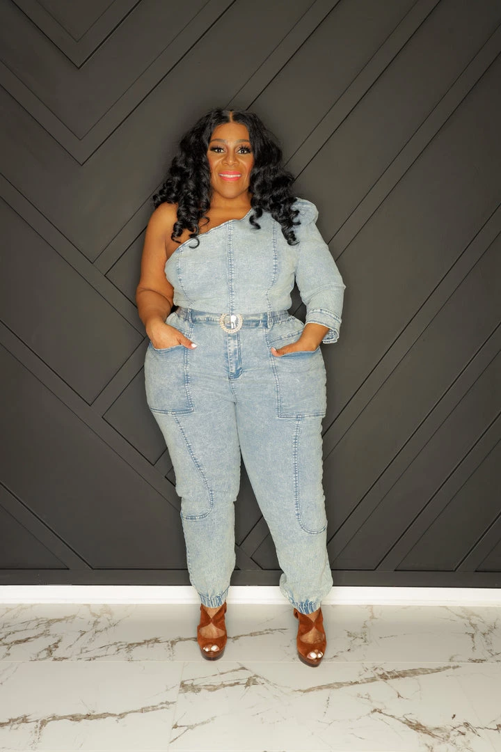 Curvaceous Boutique SETS River One Shoulder Denim Set 3 Curvaceous Boutique SETS River One Shoulder Denim Set
