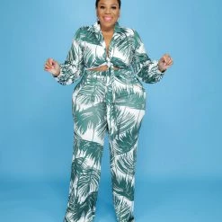 Curvaceous Boutique Green Palm Tree Pant Set