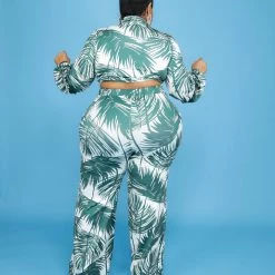 Curvaceous Boutique Green Palm Tree Pant Set