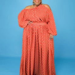 Curvaceous Boutique Collen Orange Polka Dot Maxi Dress