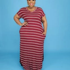 Curvaceous Boutique Burgundy Stripe T-Shirt Dress NEW