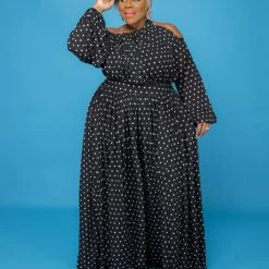 Curvaceous Boutique DRESSES Collen Black Polka Dot Maxi Dress