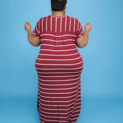 Curvaceous Boutique Burgundy Stripe T-Shirt Dress NEW