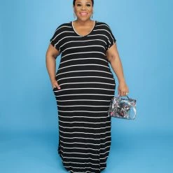 Curvaceous Boutique NEW Black Stripe T-Shirt Dress