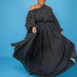 Curvaceous Boutique DRESSES Collen Black Polka Dot Maxi Dress