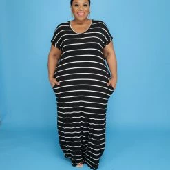 Curvaceous Boutique NEW Black Stripe T-Shirt Dress