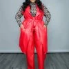 Curvaceous Boutique Red Vegan Leather Vest Set