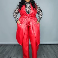 Curvaceous Boutique Red Vegan Leather Vest Set