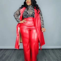 Curvaceous Boutique Red Vegan Leather Vest Set