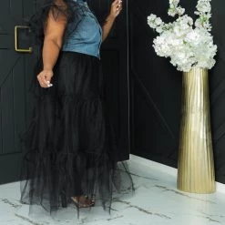 Curvaceous Boutique Denim Tulle Top