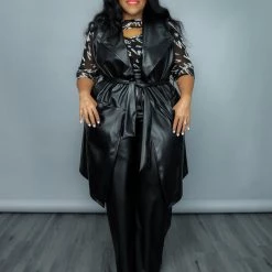 Curvaceous Boutique Black Vegan Leather Vest Set