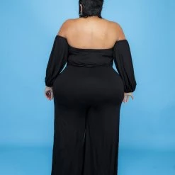Curvaceous Boutique Black Tied Off Shoulder Jumpsuit SALE